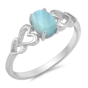 natural larimar with heart, 925 sterling silver ri